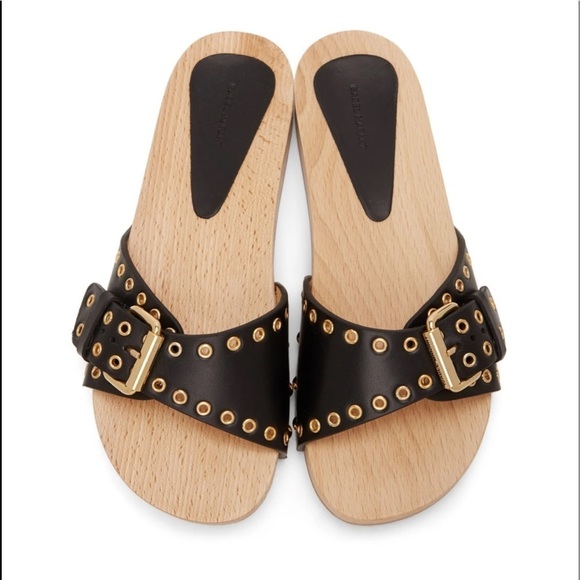 Isabel Marant Jaso Leather Slip On Clogs Sandals Black Women's Sizes 7 & 8 NWOT - Picture 2 of 7